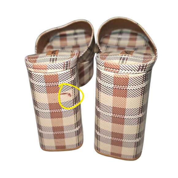 Larroude Dolly Mule Caramel Plaid Patent Leather Platform Heels Size 8.5 - Picture 7 of 9